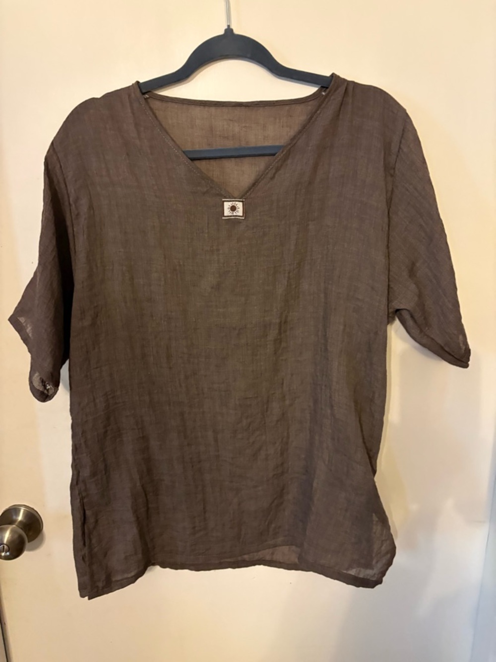 Brown Linen V-Neck Shirt